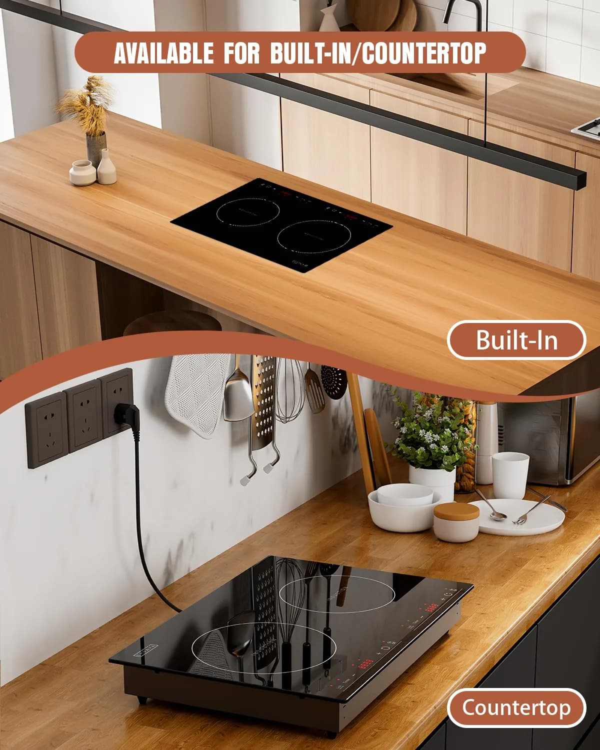 Empava 12 Inch 2-Burner Induction Cooktop with Touch Control & Timer | 120V, 1800W, Black Glass Surface - view 5