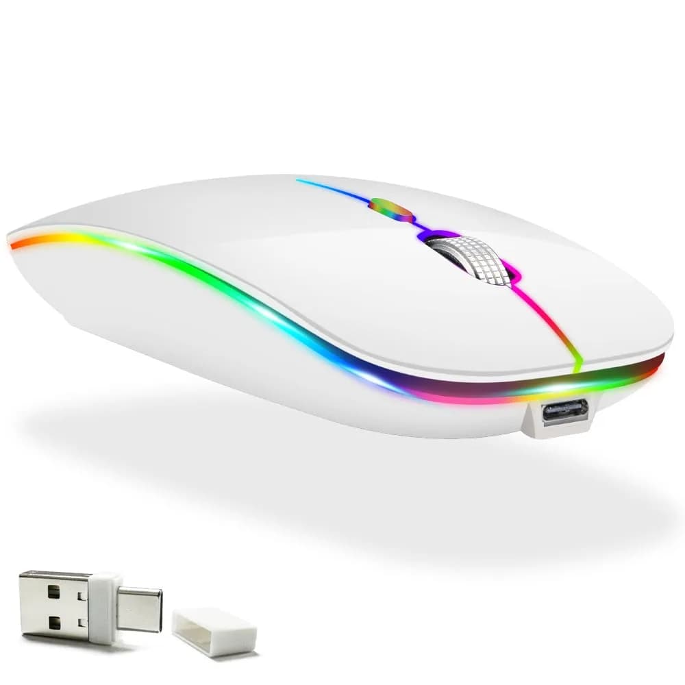 KLO Rechargeable Wireless Mouse with Bluetooth 5.2/3.0, Type-C & 2.4G USB Receiver | Silent Optical Mouse for Mac, Windows, iPad, Laptop (White, 1-Pack) - main product image