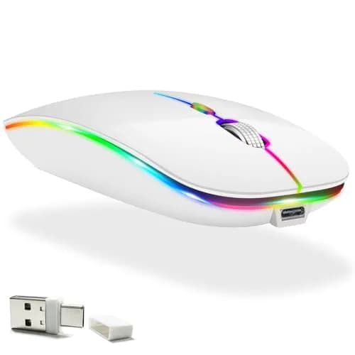 KLO Rechargeable Wireless Mouse with Bluetooth 5.2/3.0, Type-C & 2.4G USB Receiver | Silent Optical Mouse for Mac, Windows, iPad, Laptop (White, 1-Pack) thumbnail 1