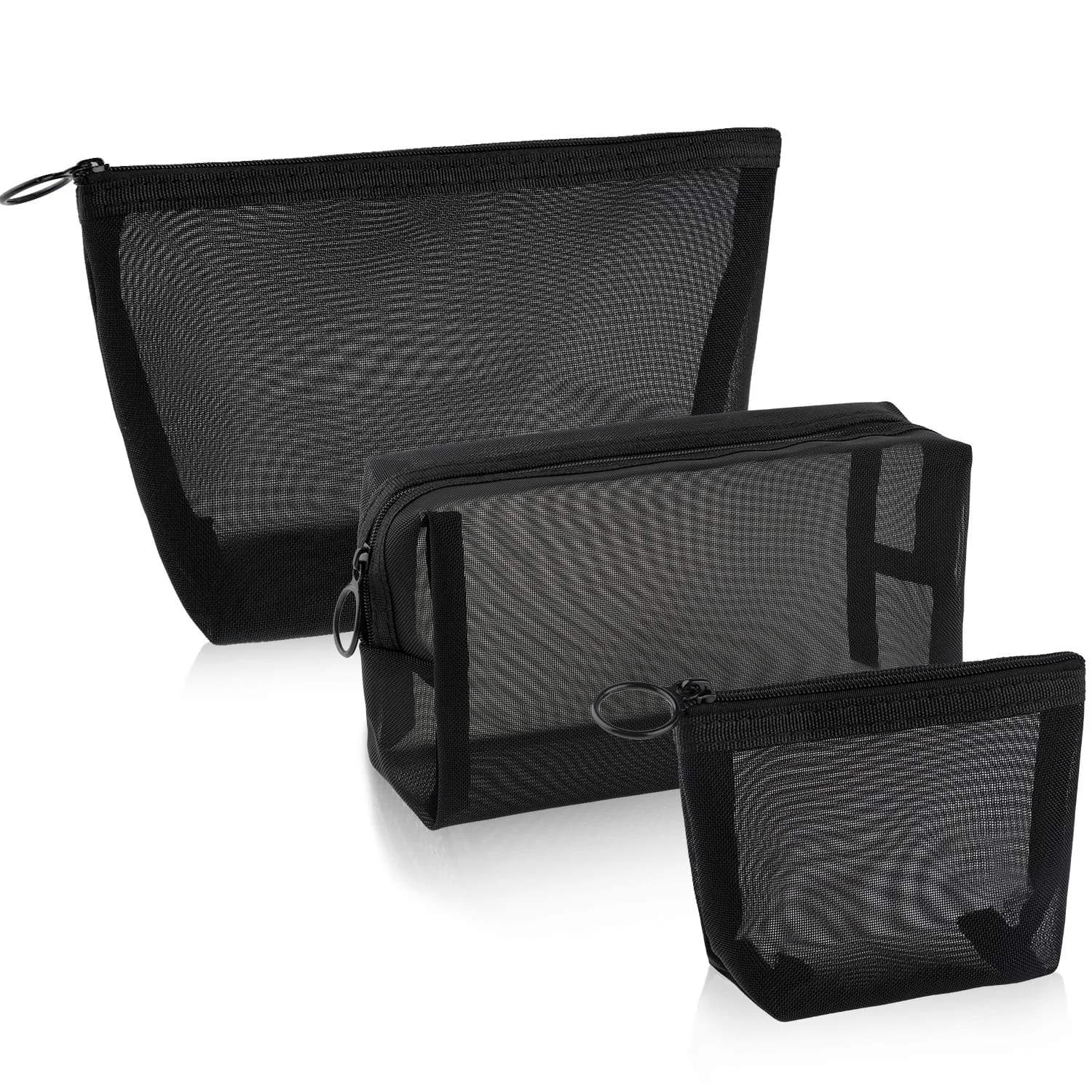 Boao Mesh Zipper Makeup Bags | 3 Sizes, Nylon Mesh, Transparent, Lightweight, Travel Organizer