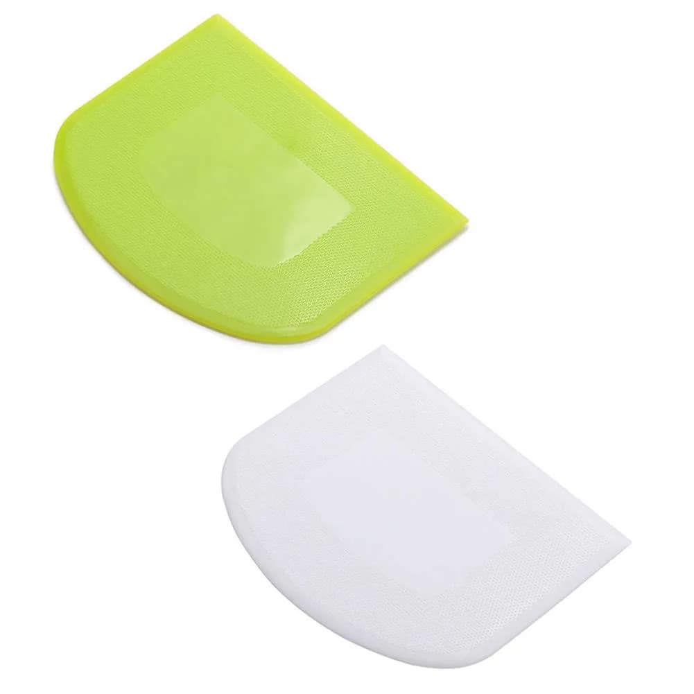 lasenersm Plastic Dough Scraper Set with 2 Flexible Bowl Scrapers, White & Green | 12 x 9.5cm (4.72" x 3.74") - main product image