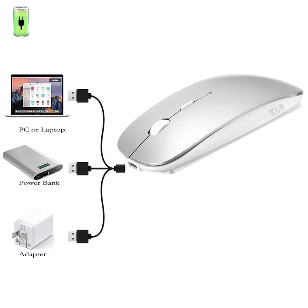 KLO Rechargeable Bluetooth 5.2/3.0/Type-C/USB-2.4G Mouse for MacBook/iPad, Wireless Mouse for Laptop/PC (Silver) - view 5