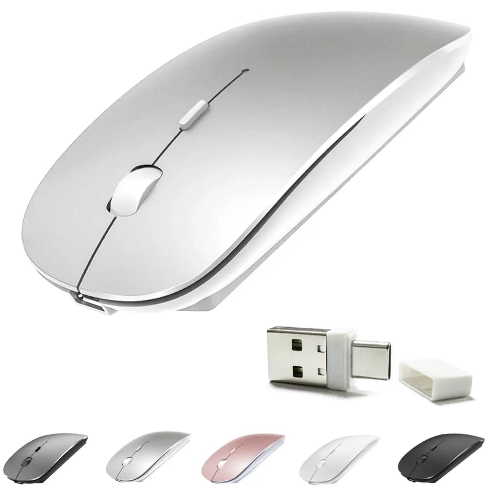 KLO Rechargeable Bluetooth 5.2/3.0/Type-C/USB-2.4G Mouse for MacBook/iPad, Wireless Mouse for Laptop/PC (Silver) - main product image