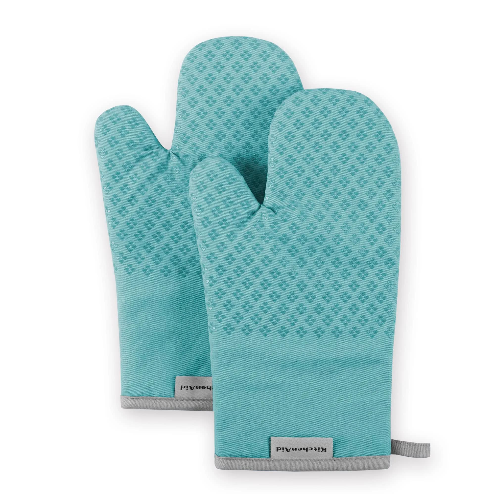 KitchenAid Oven Mitt Set, 7"x12.5", Aqua Sky, 2 Piece | Heat-Resistant Cotton & Silicone Grip