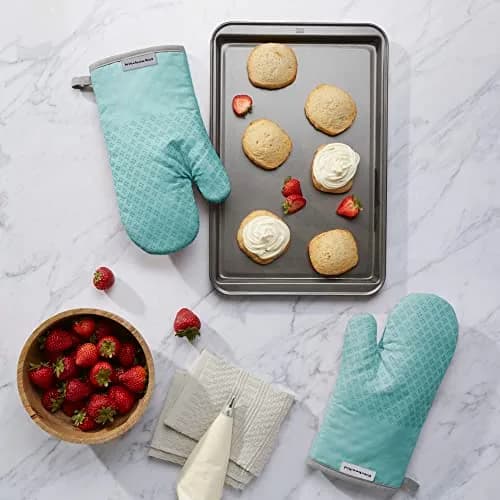 KitchenAid Oven Mitt Set, 7"x12.5", Aqua Sky, 2 Piece | Heat-Resistant Cotton & Silicone Grip thumbnail 2