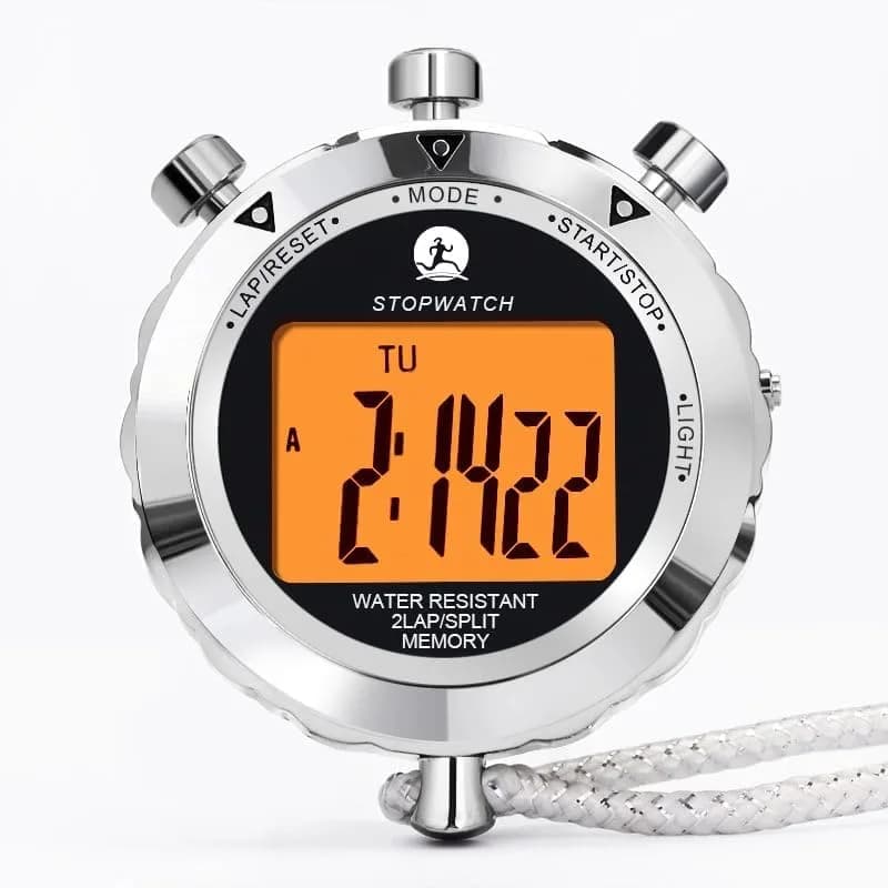 Rolilink Metal Stopwatch with Backlight & Alarm | 2 Lap Memory, 1/100 Sec Accuracy, 7.3cm (2.87in) - main product image