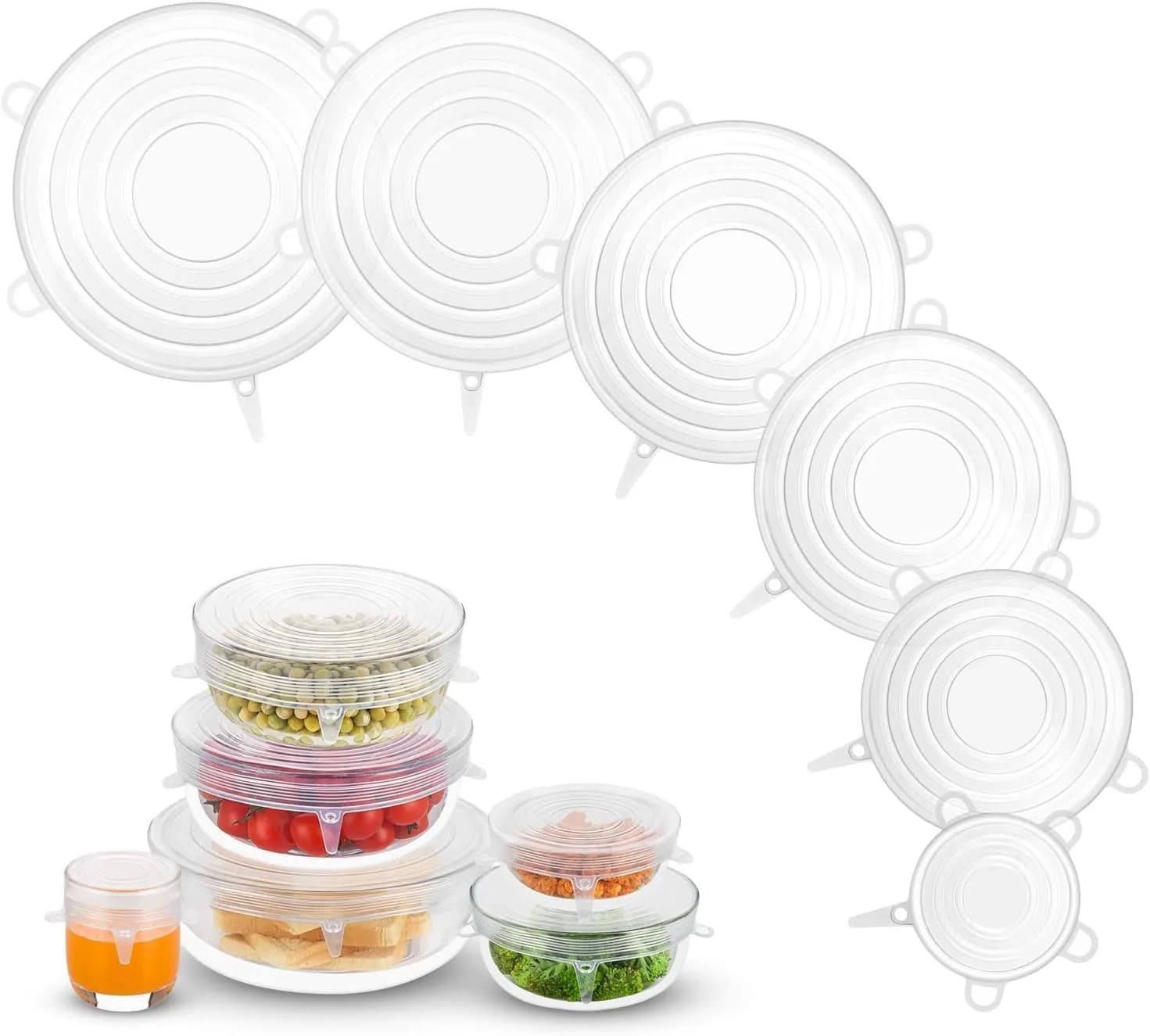 DAILY KISN Silicone Stretch Lids 6PCS | Reusable Food Covers for Bowls & Containers - main product image