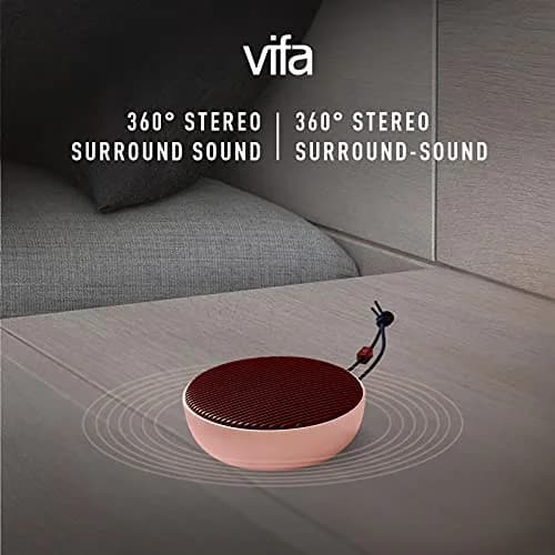 Vifa City Portable Wireless Bluetooth Speaker with Dual Pairing & IPX4 Waterproof, 20W HiFi Audio, 65mm Drivers, Burgundy Blush | Modern Premium Design thumbnail 4