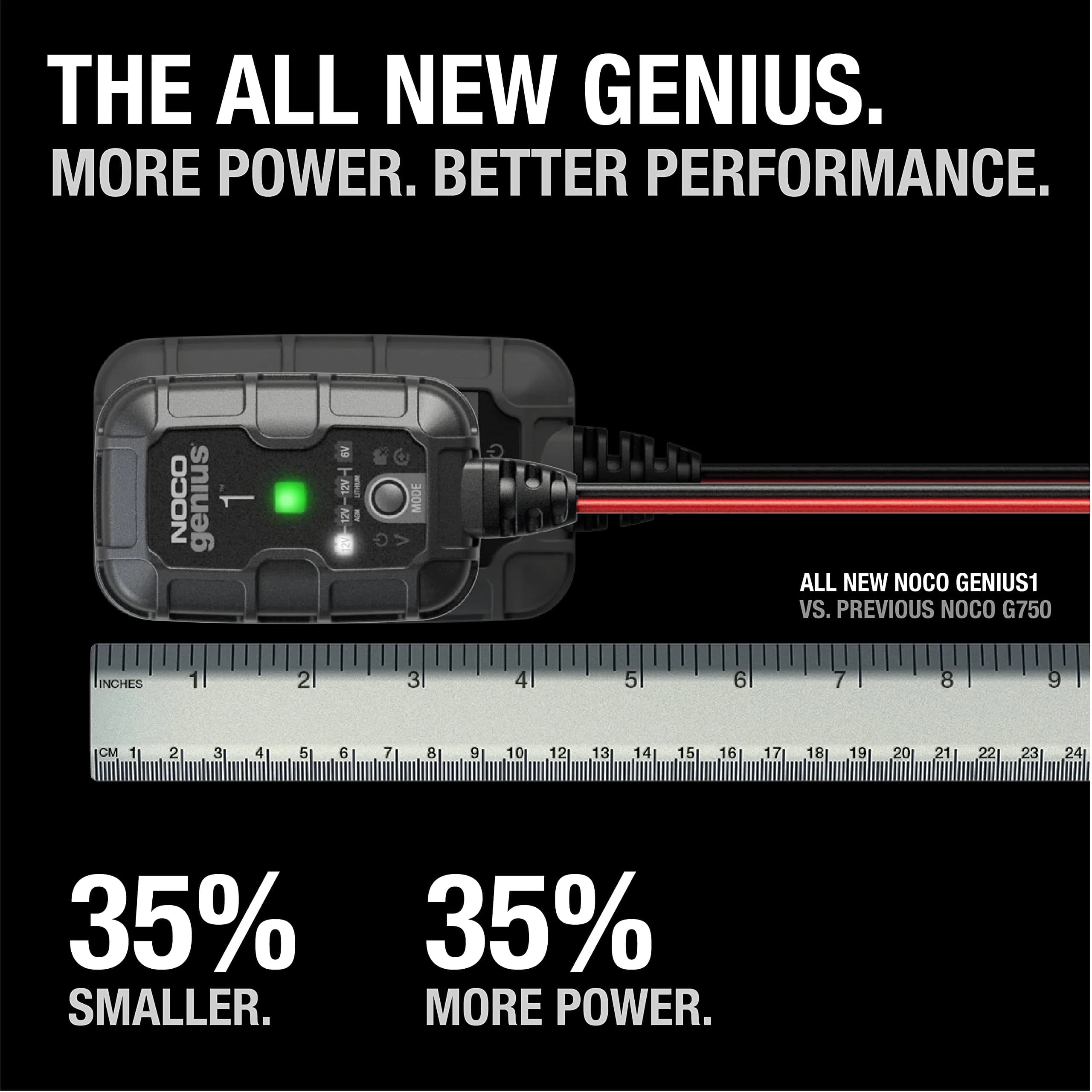 NOCO GENIUS1 1A 6/12V Smart Battery Charger & Maintainer | Charges Dead Batteries, Restores Health - view 2
