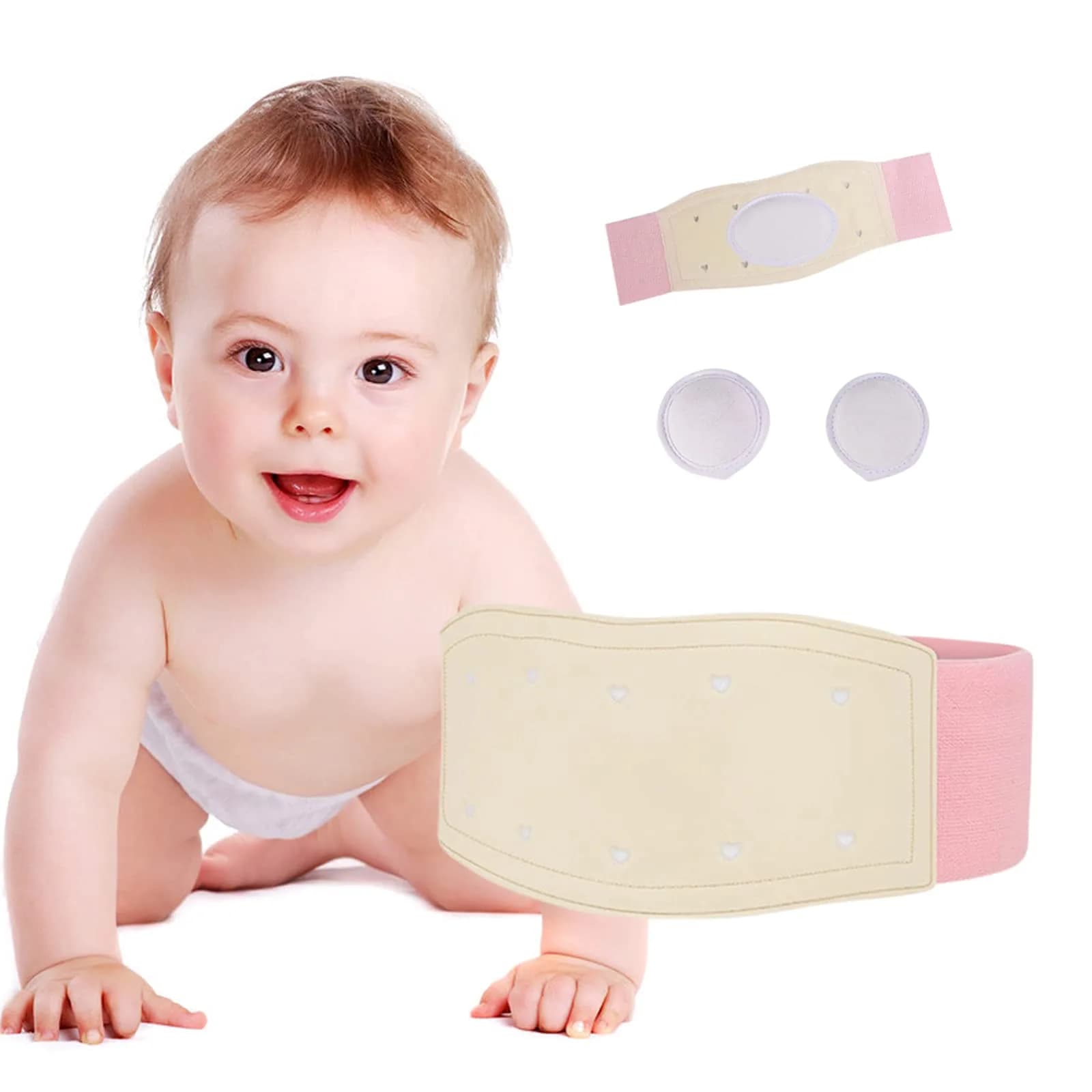 Paskyee Umbilical Hernia Belt for Newborns | Adjustable Cotton Navel Support Wrap, 4 Piece Set, Pink - main product image