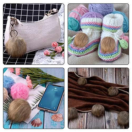 SIQUK 20 Pieces Faux Fur Pom Pom DIY 10cm (3.94 inches) | Fluffy Light Brown Pompoms for Hats, Scarves, Bags thumbnail 6