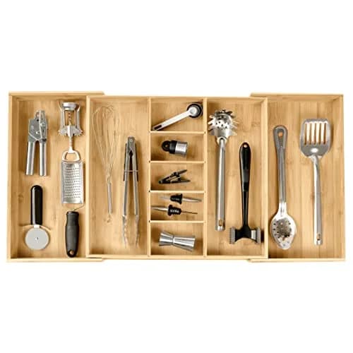 KitchenEdge Bamboo Utensil & Junk Drawer Organizer 19-33 in | Customizable, Expandable & Durable thumbnail 1
