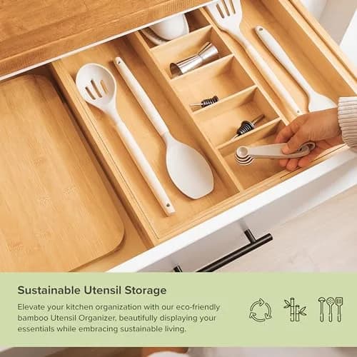 KitchenEdge Bamboo Utensil & Junk Drawer Organizer 19-33 in | Customizable, Expandable & Durable thumbnail 4