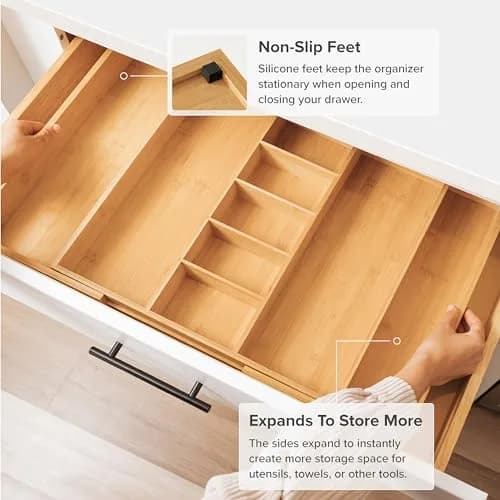 KitchenEdge Bamboo Utensil & Junk Drawer Organizer 19-33 in | Customizable, Expandable & Durable thumbnail 5