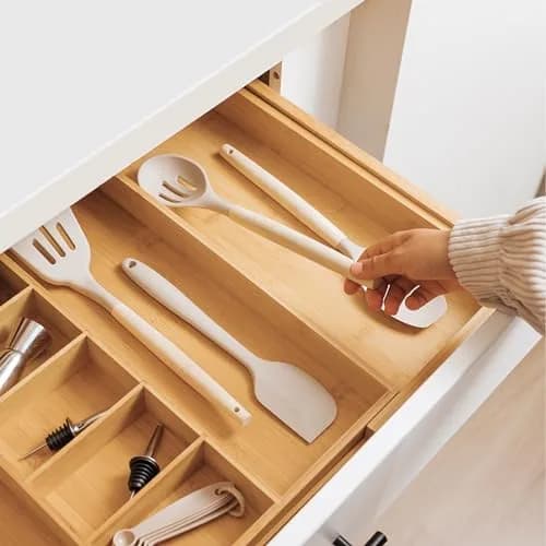 KitchenEdge Bamboo Utensil & Junk Drawer Organizer 19-33 in | Customizable, Expandable & Durable thumbnail 6