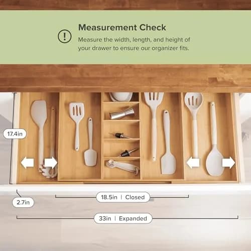 KitchenEdge Bamboo Utensil & Junk Drawer Organizer 19-33 in | Customizable, Expandable & Durable thumbnail 7