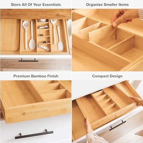 KitchenEdge Bamboo Utensil & Junk Drawer Organizer 19-33 in | Customizable, Expandable & Durable thumbnail 3