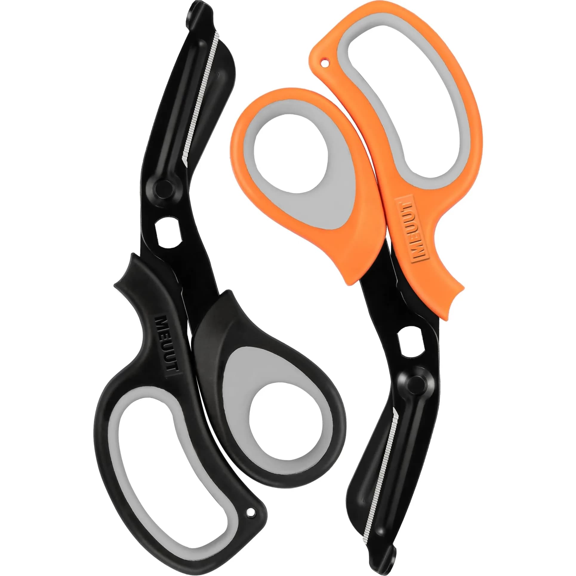 MEUUT 8-Inch Medical Trauma Shears (2-Pack) | Surgical Grade Stainless Steel EMT Scissors for Left & Right Hand — Black+orange