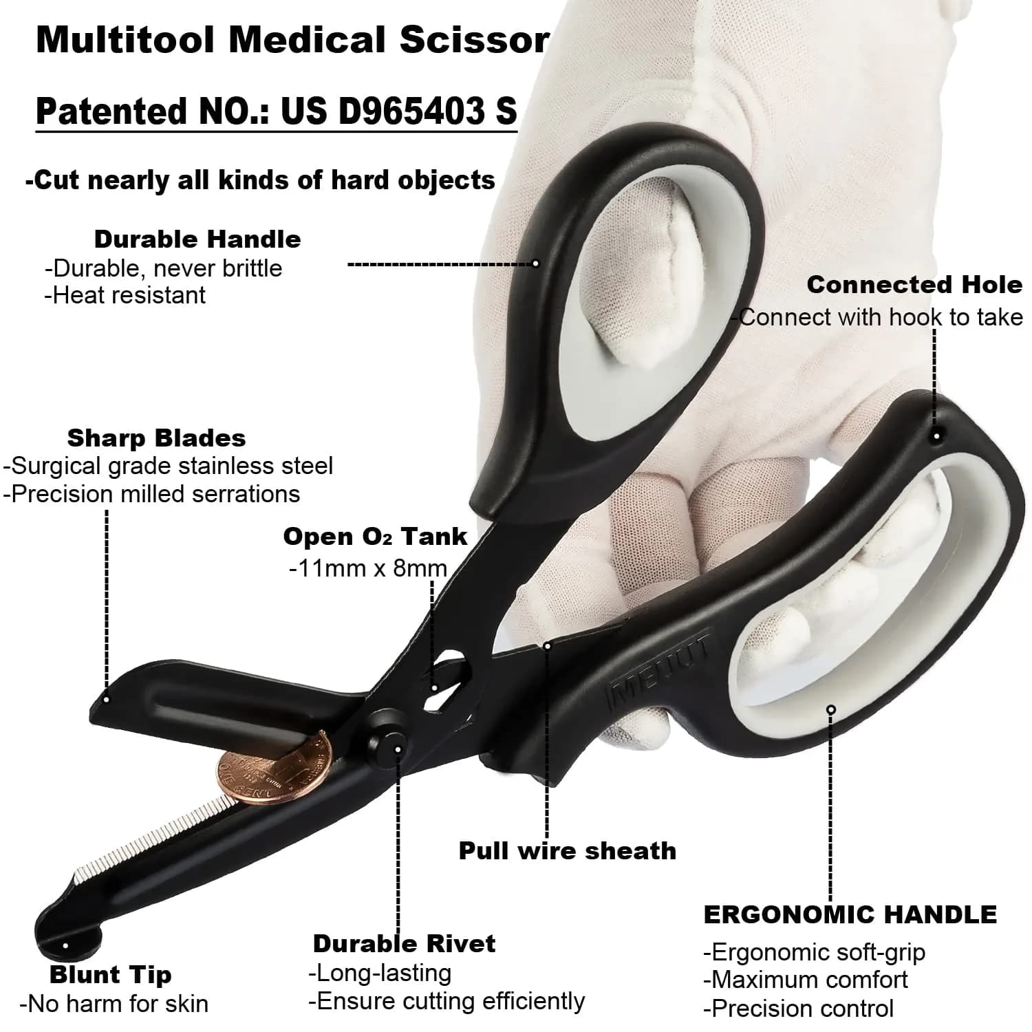 MEUUT 8-Inch Medical Trauma Shears (2-Pack) | Patented Surgical Grade Stainless Steel EMT Scissors - view 3
