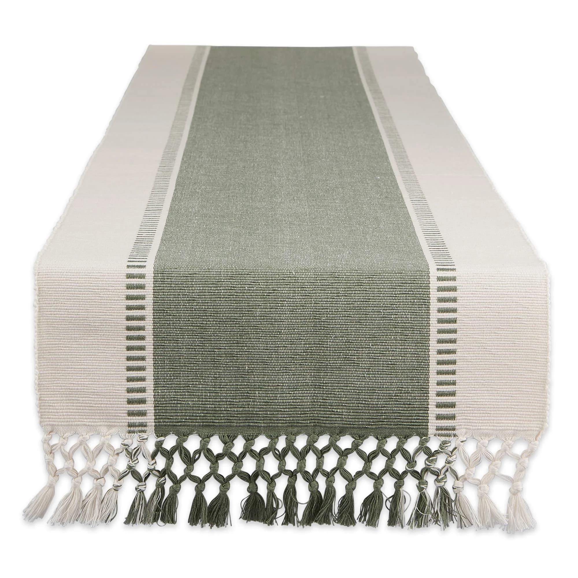 DII Dobby Stripe Table Runner 13x108 Artichoke & Cream | Elegant Cotton Design for Large Tables — Artichoke Green