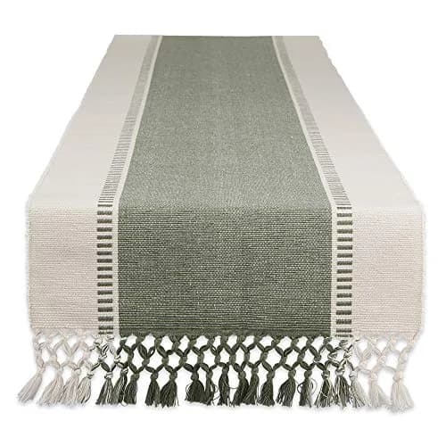 DII Dobby Stripe Table Runner 13x108 Artichoke & Cream | Elegant Cotton Design for Large Tables thumbnail 1