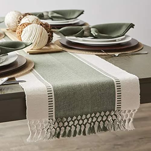DII Dobby Stripe Table Runner 13x108 Artichoke & Cream | Elegant Cotton Design for Large Tables thumbnail 4
