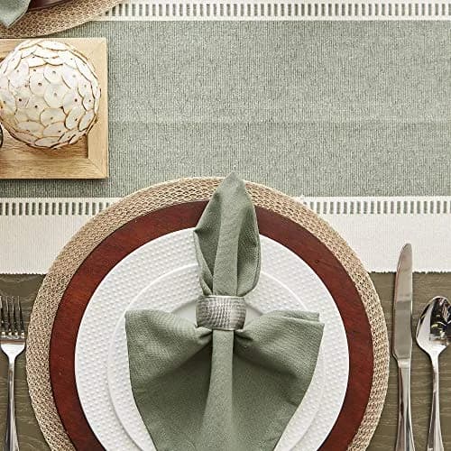DII Dobby Stripe Table Runner 13x108 Artichoke & Cream | Elegant Cotton Design for Large Tables thumbnail 5