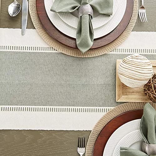 DII Dobby Stripe Table Runner 13x108 Artichoke & Cream | Elegant Cotton Design for Large Tables thumbnail 6