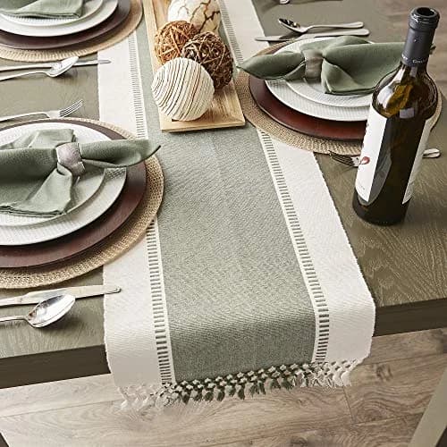 DII Dobby Stripe Table Runner 13x108 Artichoke & Cream | Elegant Cotton Design for Large Tables thumbnail 8