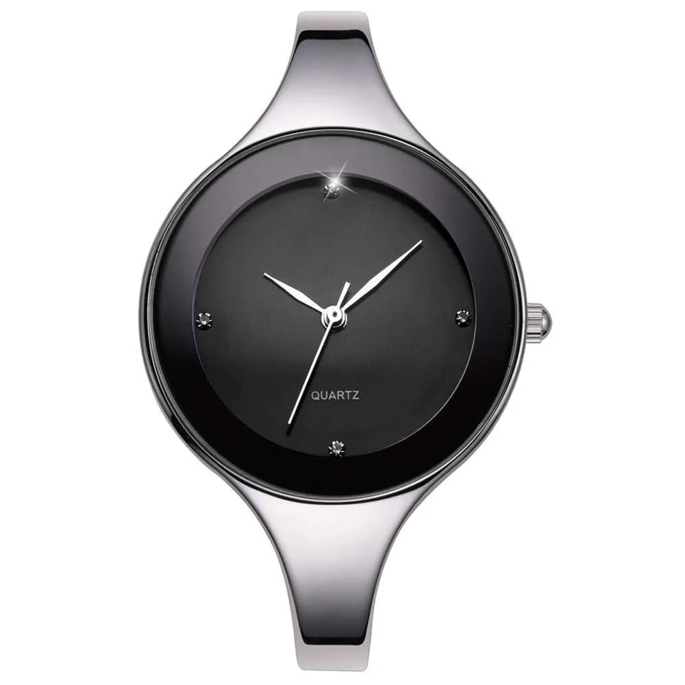 Weicam Women's Analog Quartz Watch | Black Crystal Cuff Bangle Watch (33mm Case) - main product image