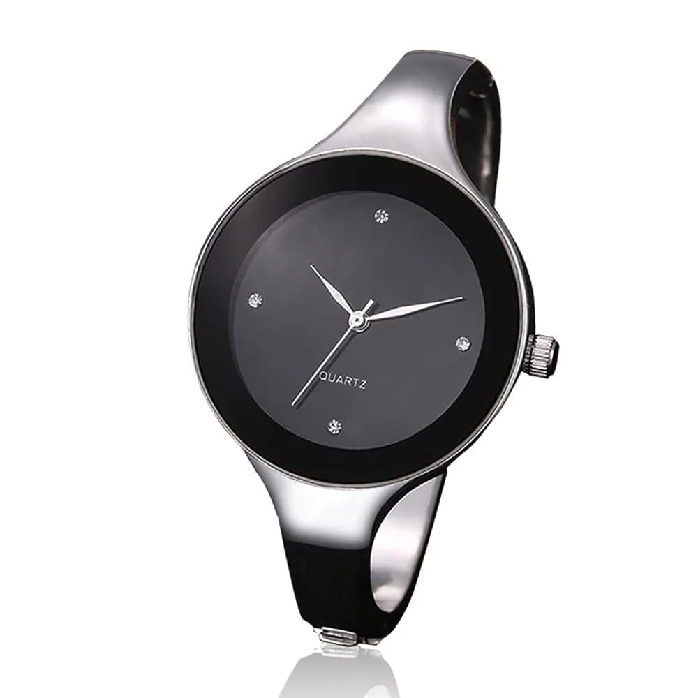 Weicam Women's Analog Quartz Watch | Black Crystal Cuff Bangle Watch (33mm Case) - view 5