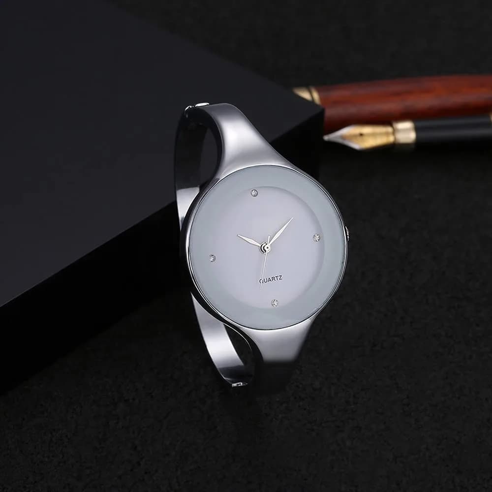 Weicam Women's Analog Quartz Watch | Black Crystal Cuff Bangle Watch (33mm Case) - view 6