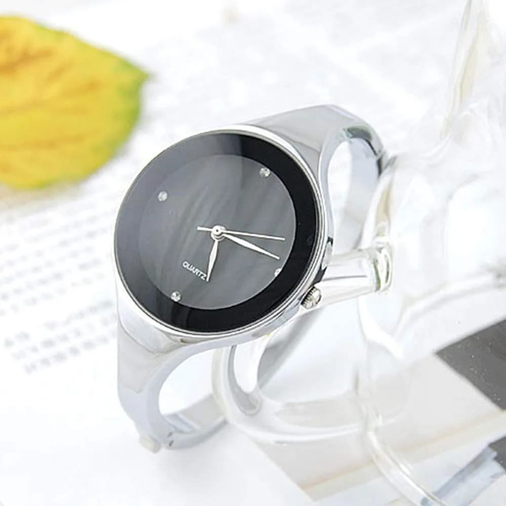 Weicam Women's Analog Quartz Watch | Black Crystal Cuff Bangle Watch (33mm Case) - view 7