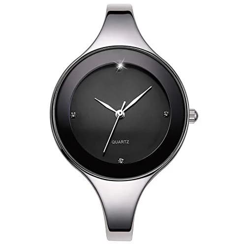 Weicam Women's Analog Quartz Watch | Black Crystal Cuff Bangle Watch (33mm Case) thumbnail 1
