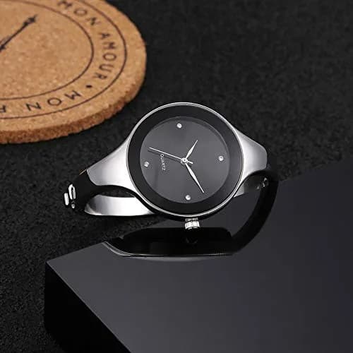 Weicam Women's Analog Quartz Watch | Black Crystal Cuff Bangle Watch (33mm Case) thumbnail 3