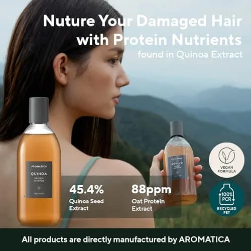 AROMATICA Quinoa Protein Shampoo 400ml (13.53 Fl Oz) | Vegan Protein for Damaged Hair thumbnail 2