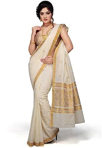 Maxis Kasavu Cotton Saree With Blouse Piece - Cream, 6.25 m (20.5 ft) | Zari Rich Pallu & Border thumbnail 1