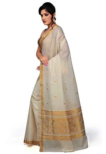 Maxis Kasavu Cotton Saree With Blouse Piece - Cream, 6.25 m (20.5 ft) | Zari Rich Pallu & Border thumbnail 2