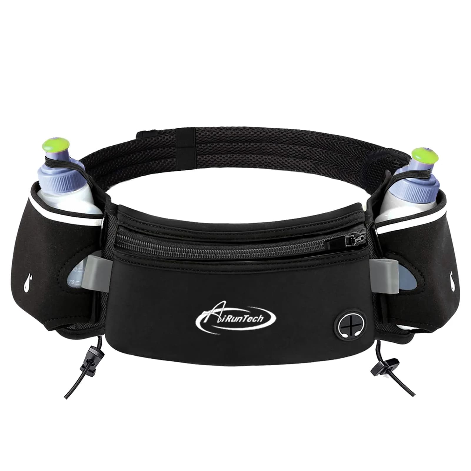 AiRunTech Running Belt with 2x 6oz Bottles & Phone Pocket | Unisex, Adjustable, No Bounce Hydration Pack
