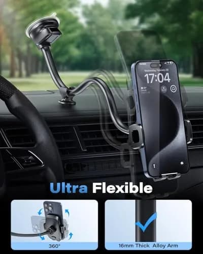 1Zero Car/Truck Phone Mount with 14-Inch Aluminum Gooseneck Long Arm | 360° Rotation & Strong Suction thumbnail 4