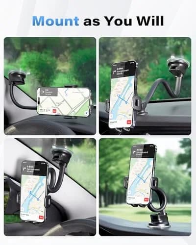1Zero Car/Truck Phone Mount with 14-Inch Aluminum Gooseneck Long Arm | 360° Rotation & Strong Suction thumbnail 5