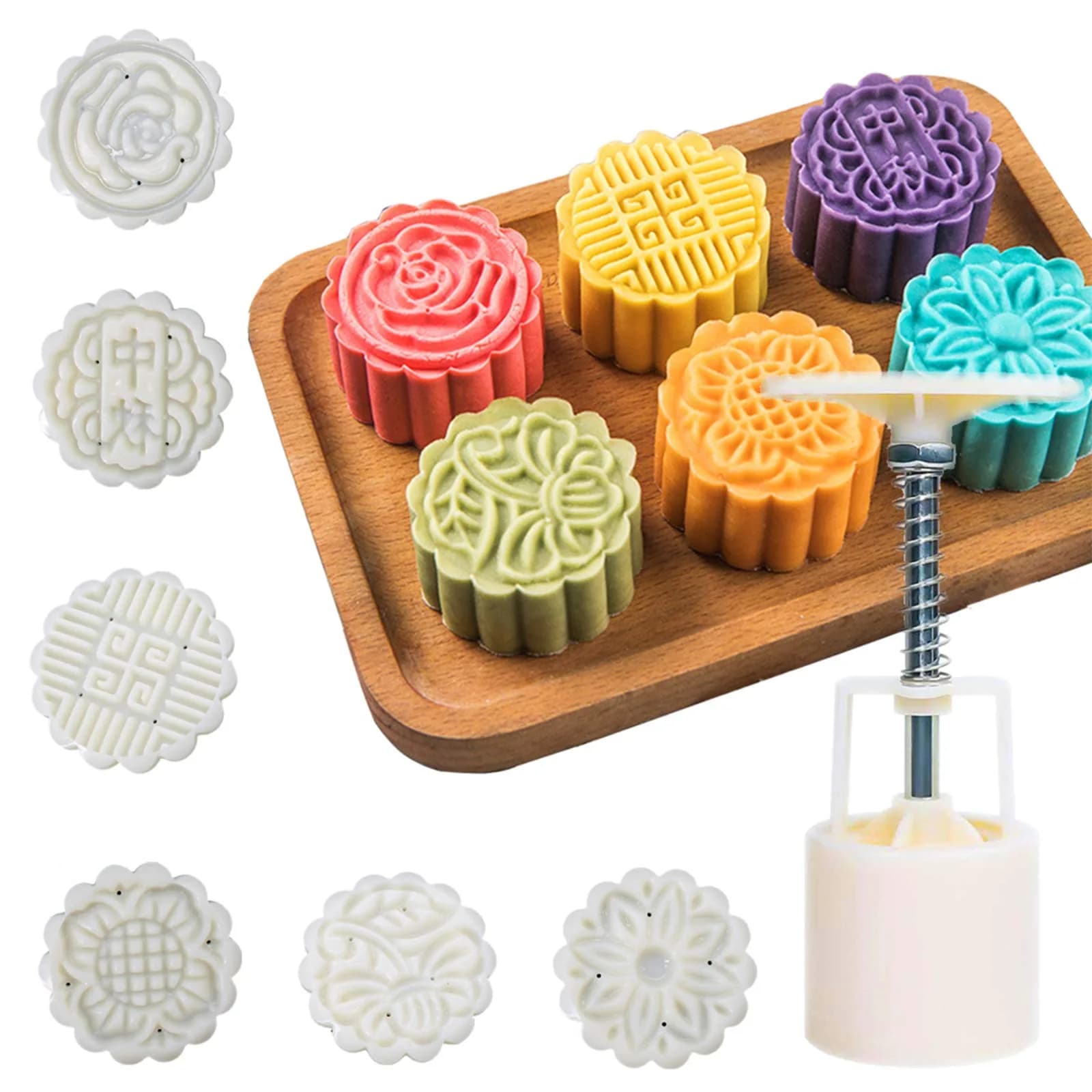 WeTop 6 PCS Round Moon Cake Mold Set 50g (1.8oz) | DIY Mid Autumn Festival Cookie Stamps — Classic Mode Patterns