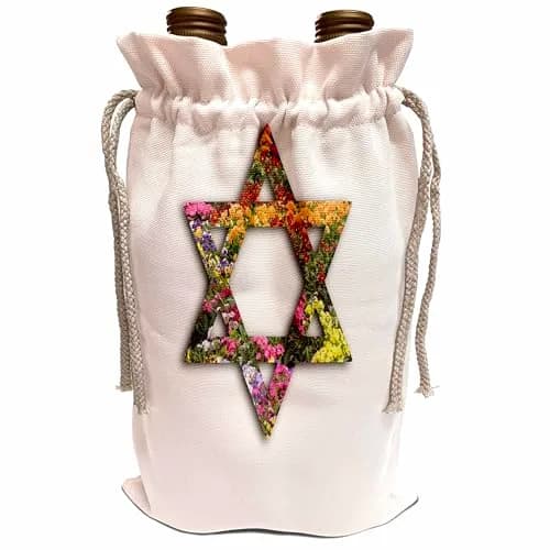 3dRose Colorful Floral Star of David Gift Wrap Bag | Multicolor Flowers, Reusable Canvas, 13.5 inch high thumbnail 1