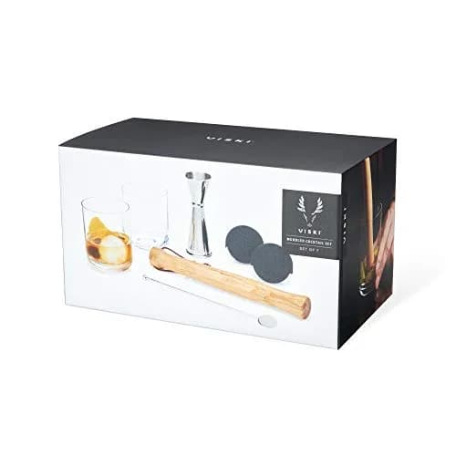 Viski 7-Piece Bartender Kit | Crystal Whiskey Glasses, Stainless Steel Jigger, Ice Molds & Muddler for Cocktails thumbnail 5