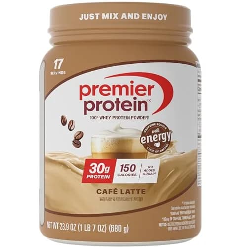 Premier Protein 30g High Protein Powder, 100% Whey, Café Latte, 1.49 lb (675g) | 30g Protein Per Serving with Caffeine thumbnail 1