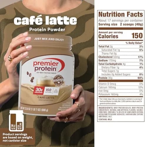 Premier Protein 30g High Protein Powder, 100% Whey, Café Latte, 1.49 lb (675g) | 30g Protein Per Serving with Caffeine thumbnail 5