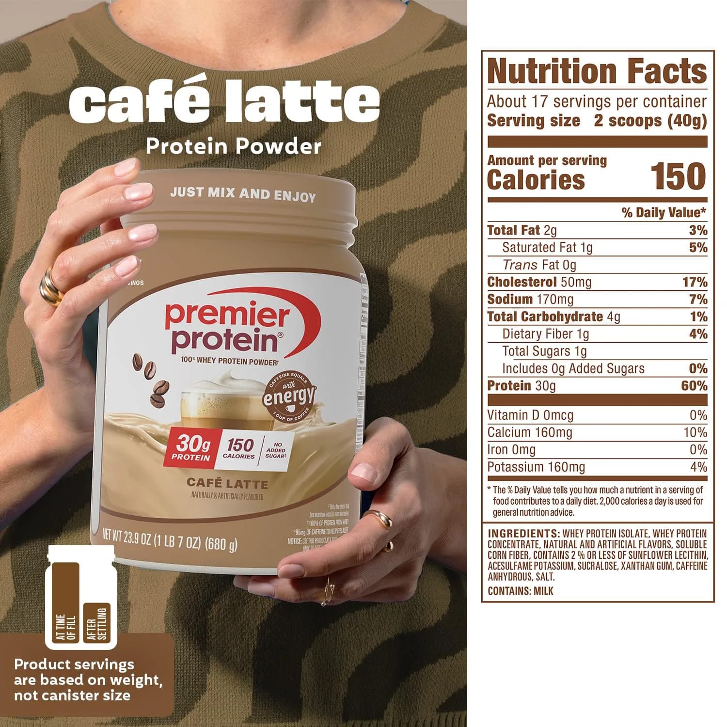 Premier Protein 30g High Protein Powder, 100% Whey, Café Latte, 1.49 lb (675g) | 30g Protein Per Serving with Caffeine - view 5