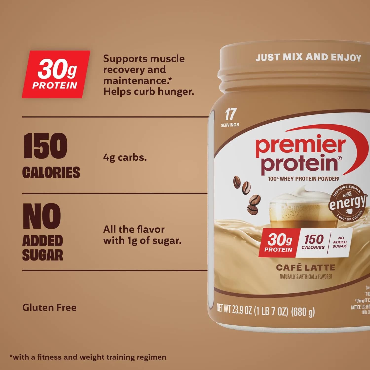 Premier Protein Café Latte Powder with Caffeine | Macro-Friendly Fuel | 1.49 lb Tub - view 2