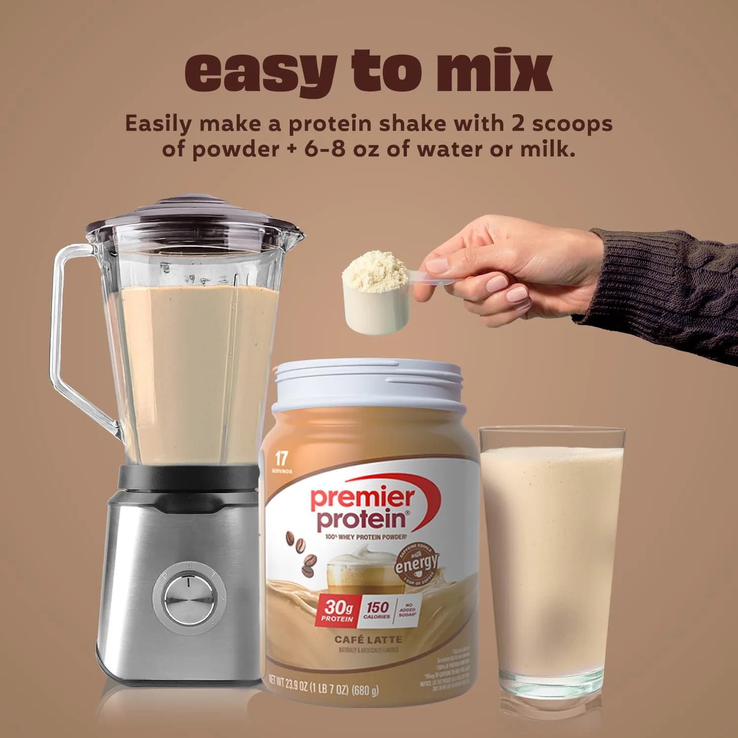 Premier Protein Café Latte Powder with Caffeine | Macro-Friendly Fuel | 1.49 lb Tub - view 3