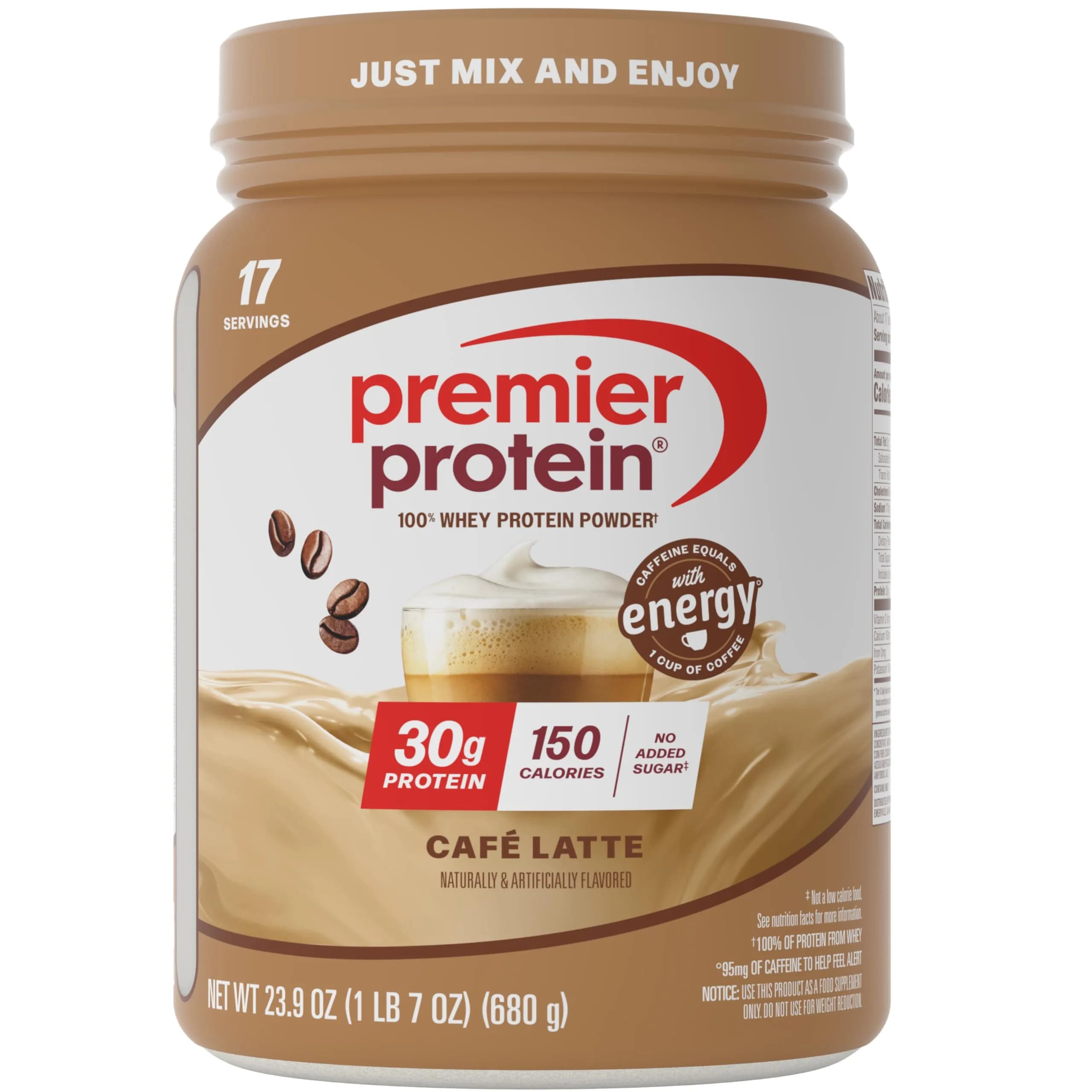 Premier Protein Powder Chocolate Milkshake 30g Protein 1g Sugar 1lb 14oz (2.62 lb) | Delicious Macro-Friendly Fuel — Café Latte with Caffeine
